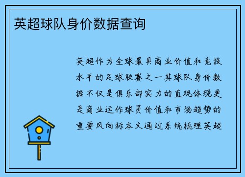 英超球队身价数据查询
